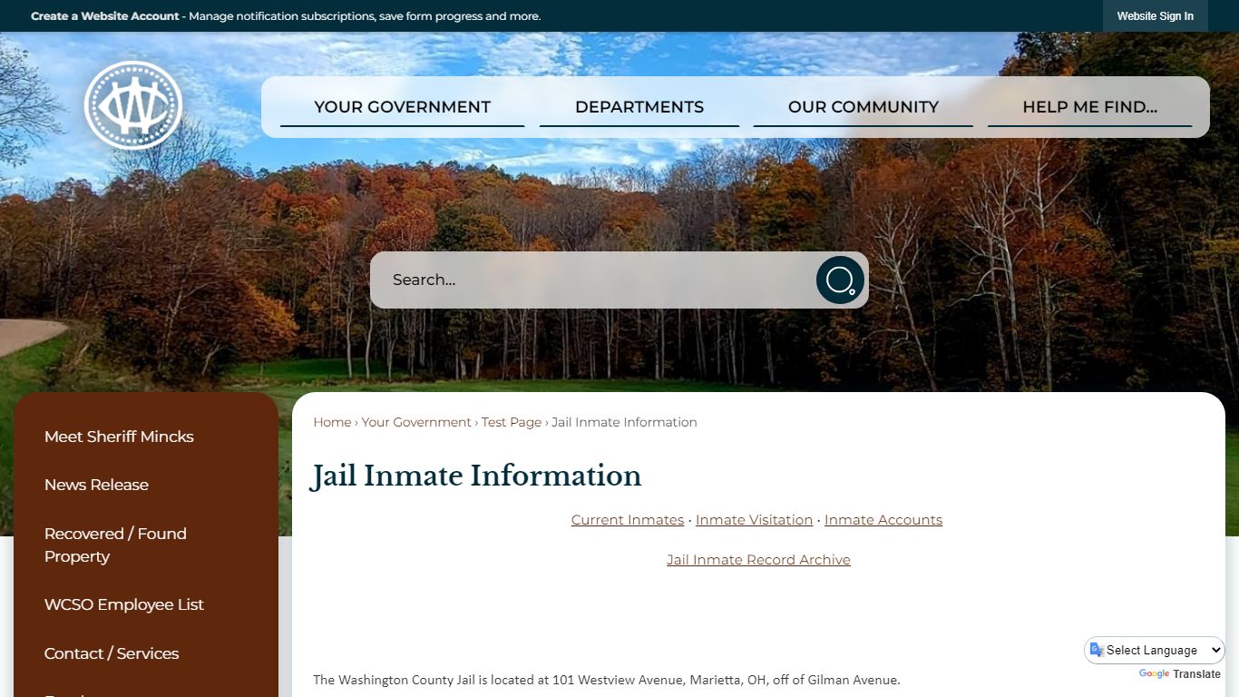 Jail Inmate Information - Washington County, OH